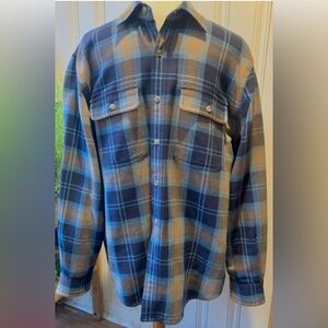 LANDS END SHIRT JACKET PLAID NAVY COPPER MEDIUM LIKE NEW